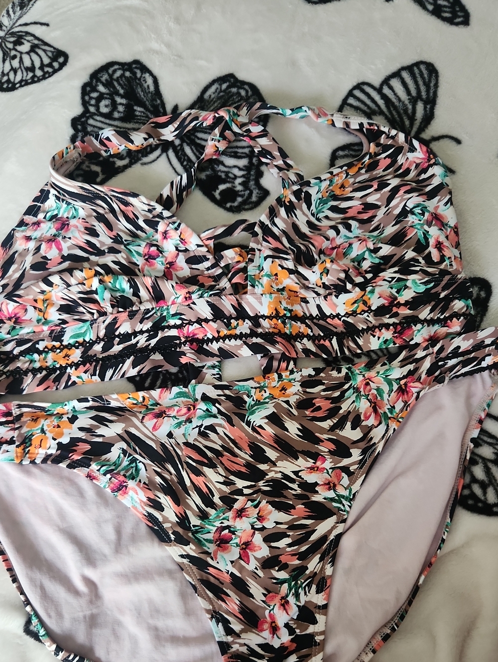 Floral Tropical Cutout Two-Piece Swimsuit
